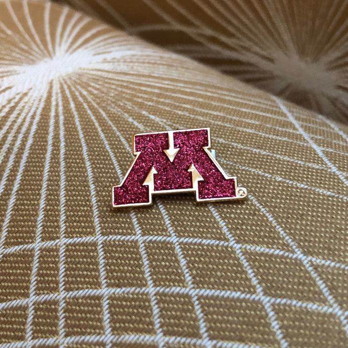 Sparkly Maroon and Gold M Lapel Pin with Magnetic Back - Exclusive to the Market