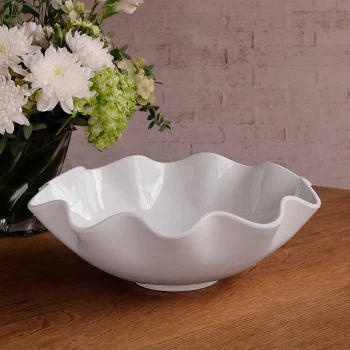 Beatriz Ball Vida Havana Carola Extra Large Bowl White — Empty bowl beside flowers