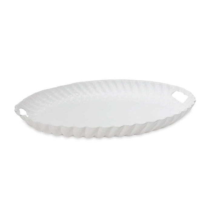 Beatriz Ball Vida Vienna Oval Tray with Handles White — White oval tray with molded end handles isolated on white